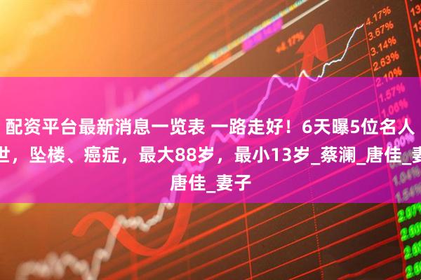 配资平台最新消息一览表 一路走好！6天曝5位名人去世，坠楼、癌症，最大88岁，最小13岁_蔡澜_唐佳_妻子
