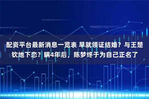配资平台最新消息一览表 早就领证结婚？与王楚钦地下恋？瞒4年后，陈梦终于为自己正名了